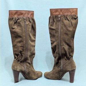Michael Kors Boots Womens Knee-High Block High Heels Brown Suede Pleats Size 5.5